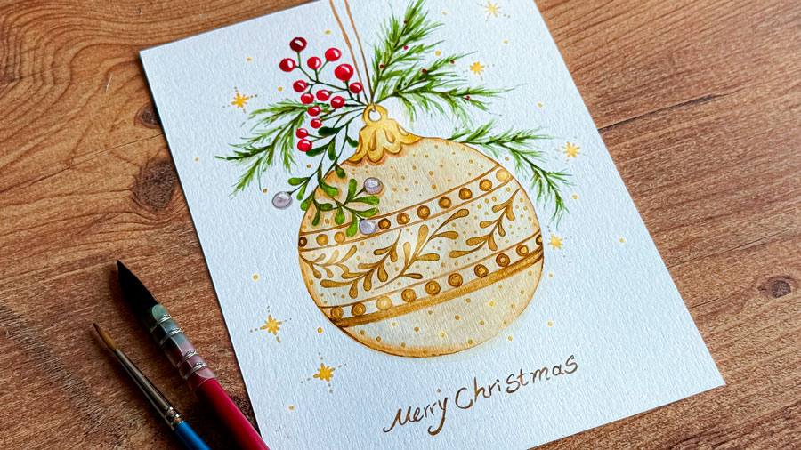 Christmas Ball Watercolor Painting