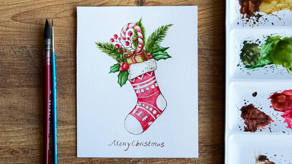 Christmas Stocking Watercolor Painting Tutorial