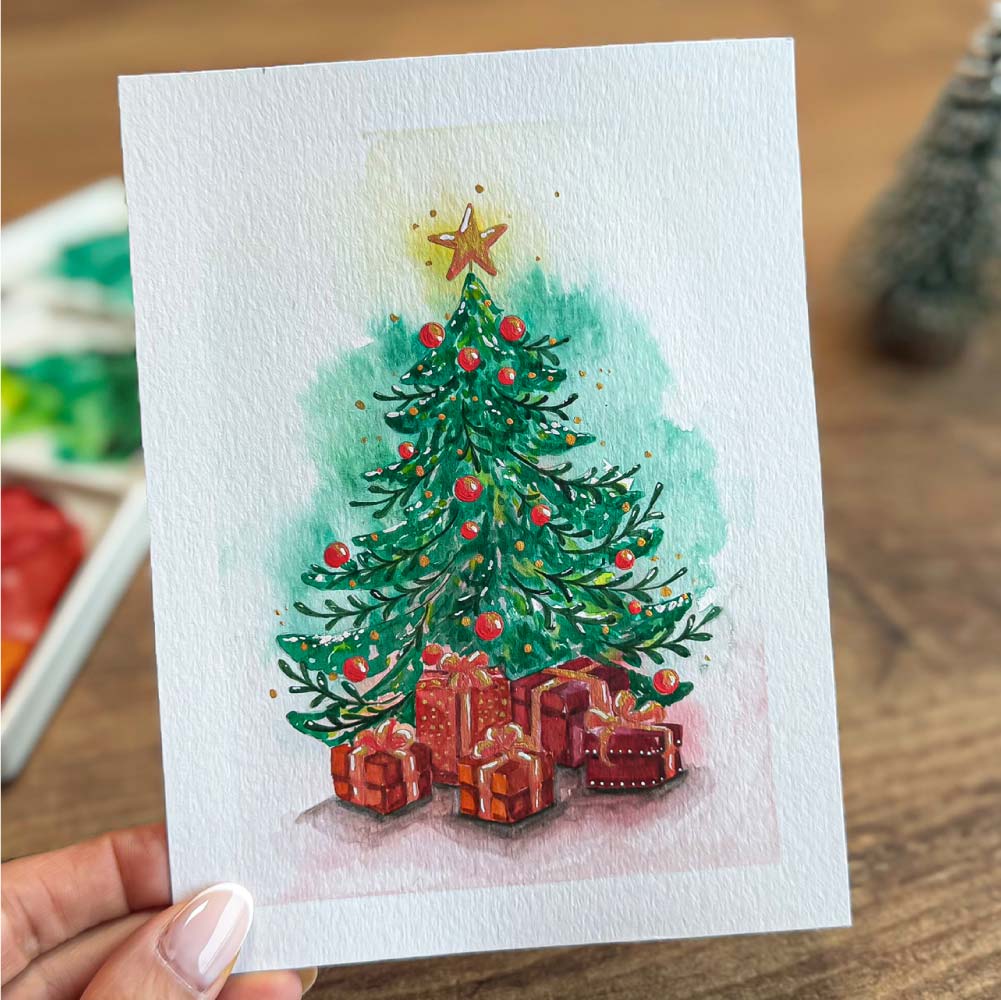 Printable Christmas Tree Coloring Page – Holiday Card Sketch with Gifts (PDF Download) - Image 4