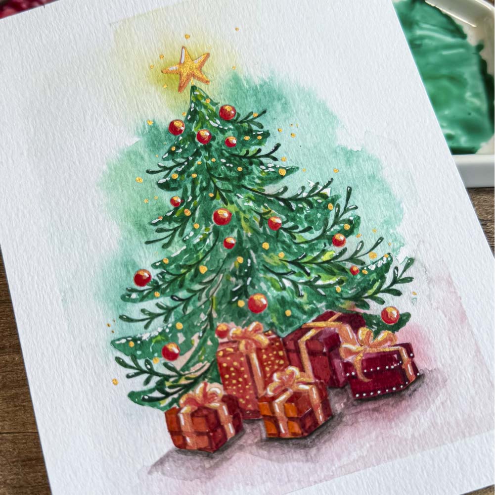 Printable Christmas Tree Coloring Page – Holiday Card Sketch with Gifts (PDF Download) - Image 3