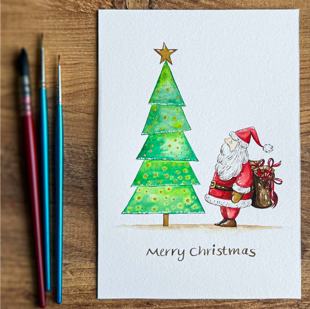Printable Christmas Card Coloring Page – Santa and Christmas Tree Sketch (PDF Download) - Image 5