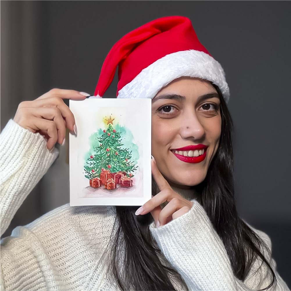 Printable Christmas Tree Coloring Page – Holiday Card Sketch with Gifts (PDF Download) - Image 2