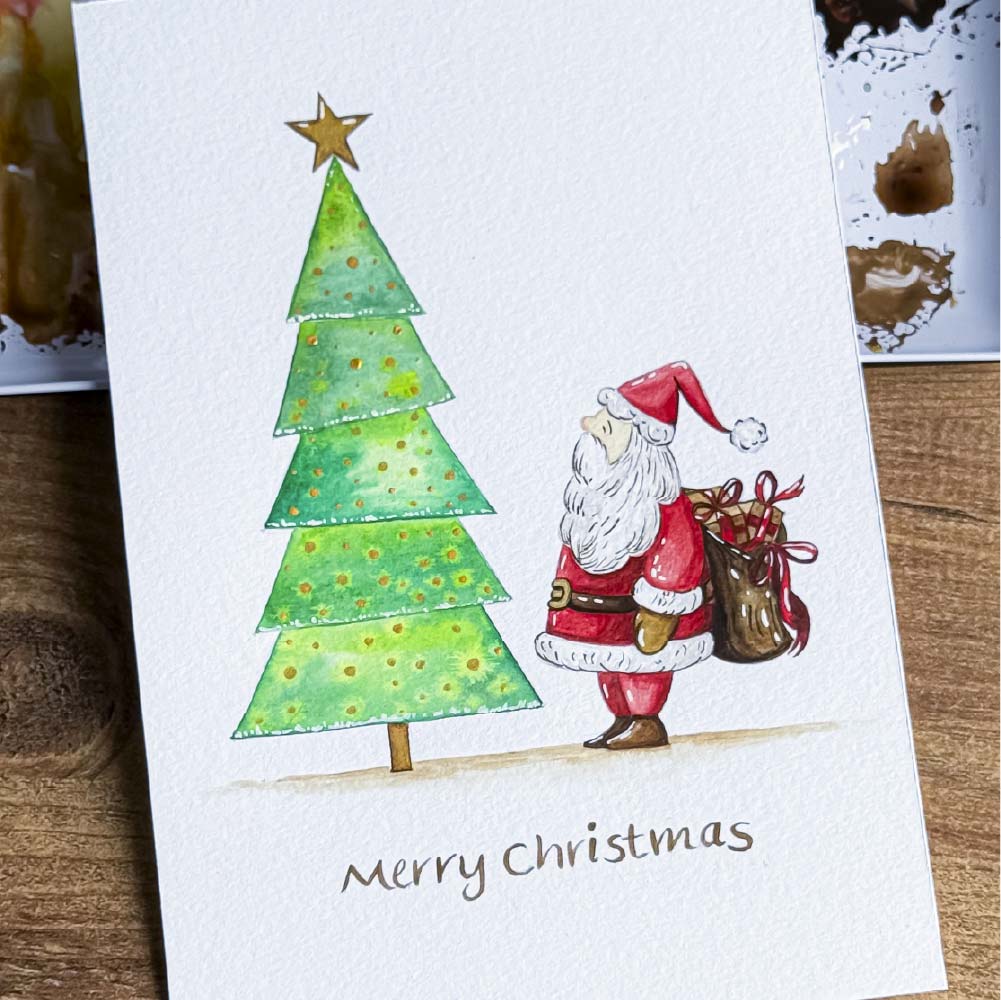 Printable Christmas Card Coloring Page – Santa and Christmas Tree Sketch (PDF Download) - Image 2