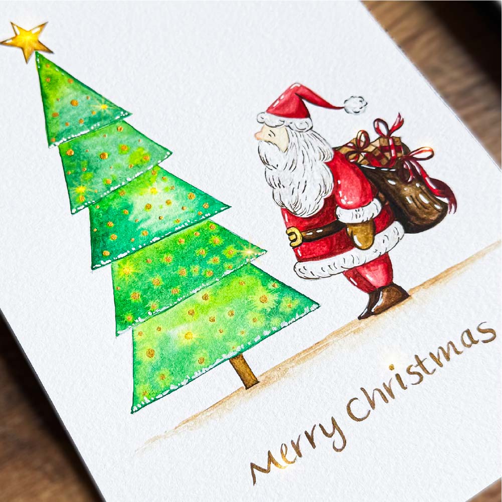 Printable Christmas Card Coloring Page – Santa and Christmas Tree Sketch (PDF Download) - Image 4