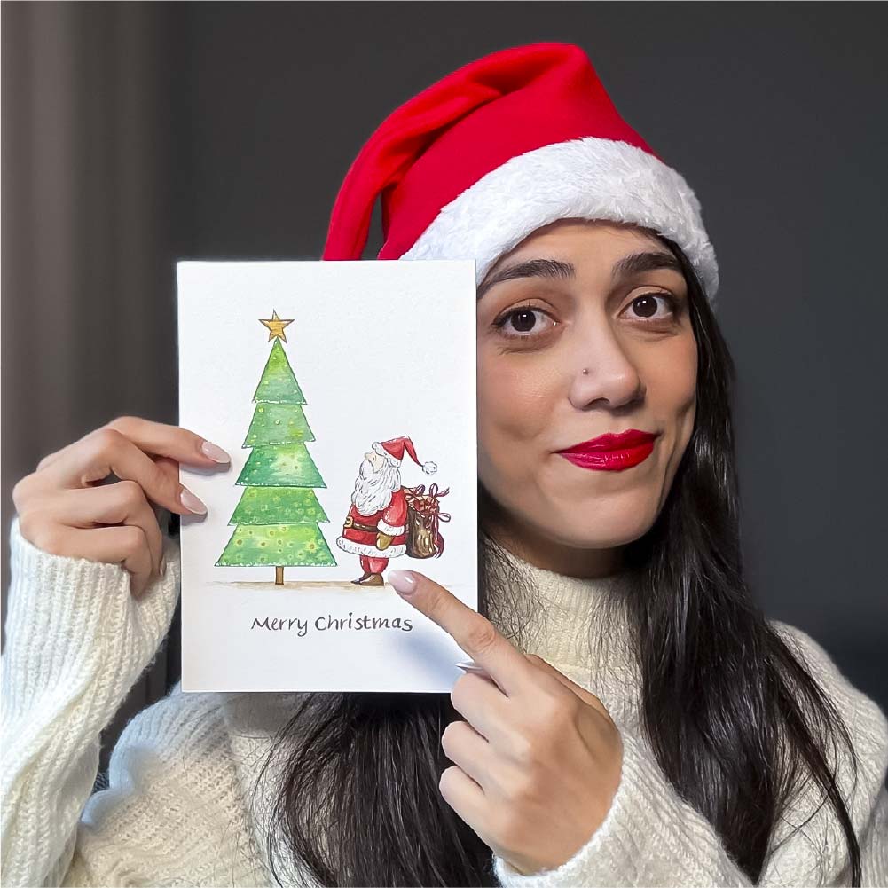 Printable Christmas Card Coloring Page – Santa and Christmas Tree Sketch (PDF Download) - Image 3