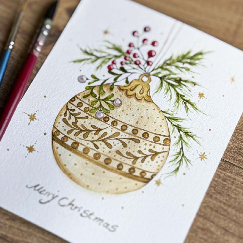 Printable Christmas Ornament Coloring Page – Elegant Holiday Card Sketch (PDF Download) - Image 2