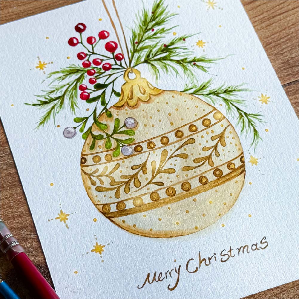 Printable Christmas Ornament Coloring Page – Elegant Holiday Card Sketch (PDF Download) - Image 5