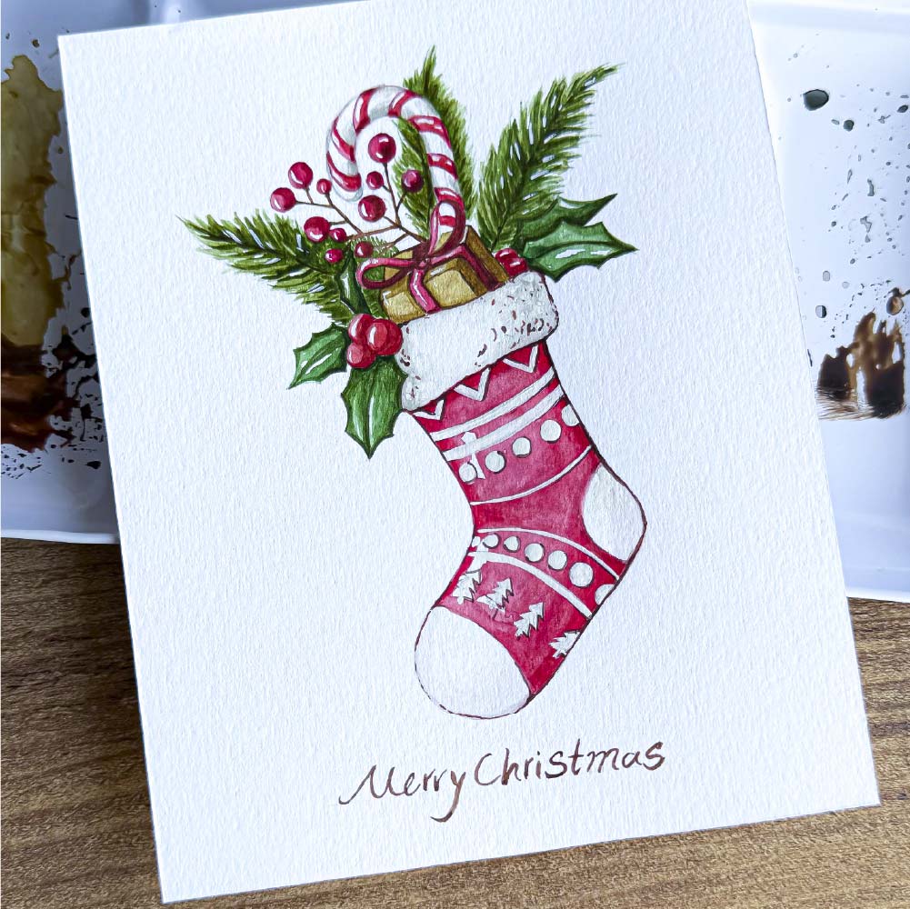 Printable Christmas Stocking Coloring Page – Festive Holiday Card Sketch (PDF Download) - Image 3