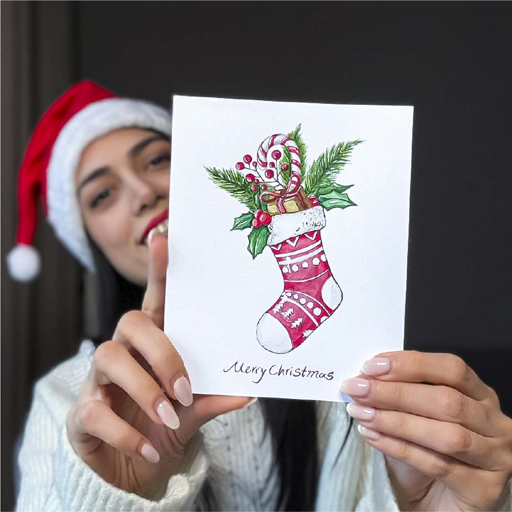 Printable Christmas Stocking Coloring Page – Festive Holiday Card Sketch (PDF Download) - Image 2