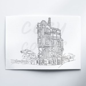The Burrow Coloring Page – Printable Harry Potter-Inspired House Art