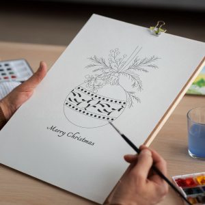 Printable Christmas Ornament Coloring Page – Elegant Holiday Card Sketch (PDF Download)