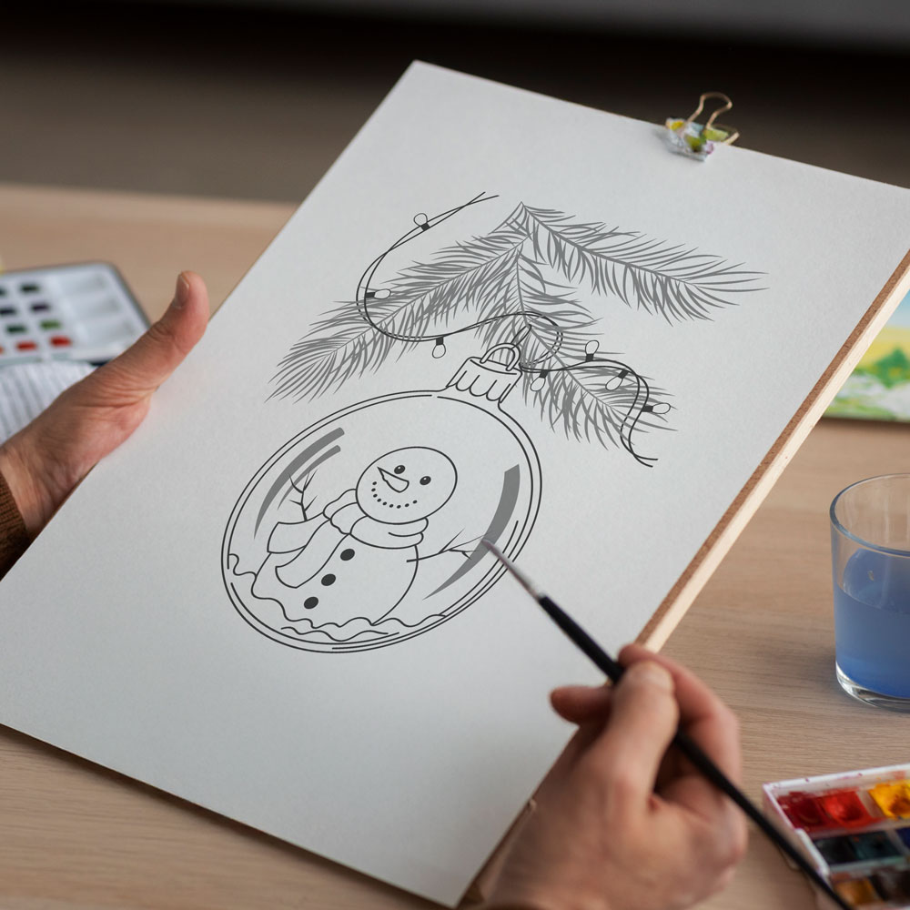 Printable Snowman Ornament Coloring Page – Christmas Tree Bauble Sketch (PDF Download)