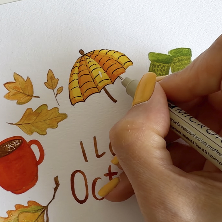 Easy Autumn Elements Watercolor Painting Tutorial 