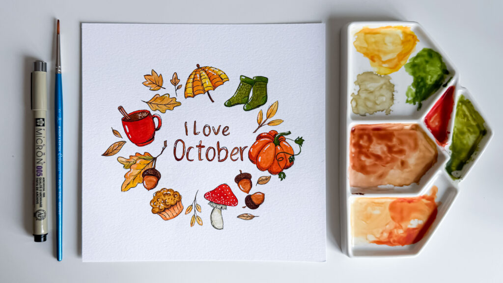 Easy Autumn Elements Watercolor Painting Tutorial | Cozy October Painting Ideas