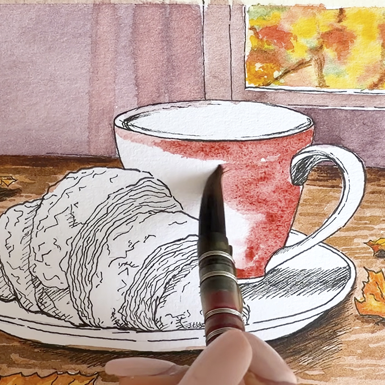 Coffee & Croissant Watercolor Tutorial