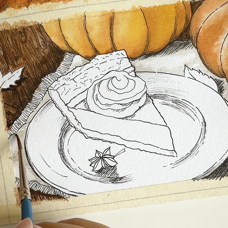 Watercolor Pumpkin Pie Painting