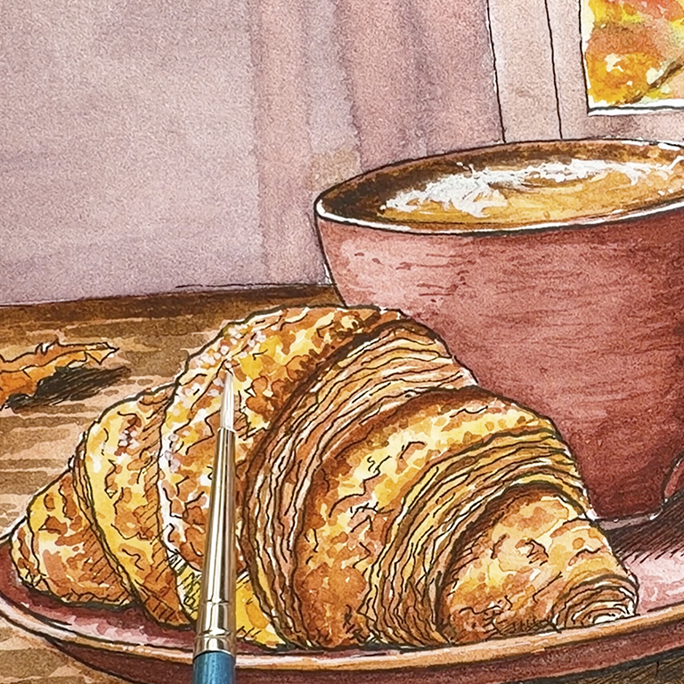 Coffee & Croissant Watercolor Tutorial