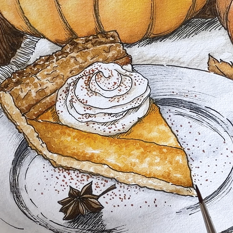 Watercolor Pumpkin Pie Painting